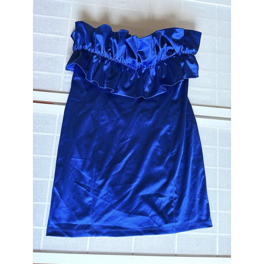 Allison + Kelly Royal Blue Strapless Ruffle Mini Dress L HOCO Homecoming Party